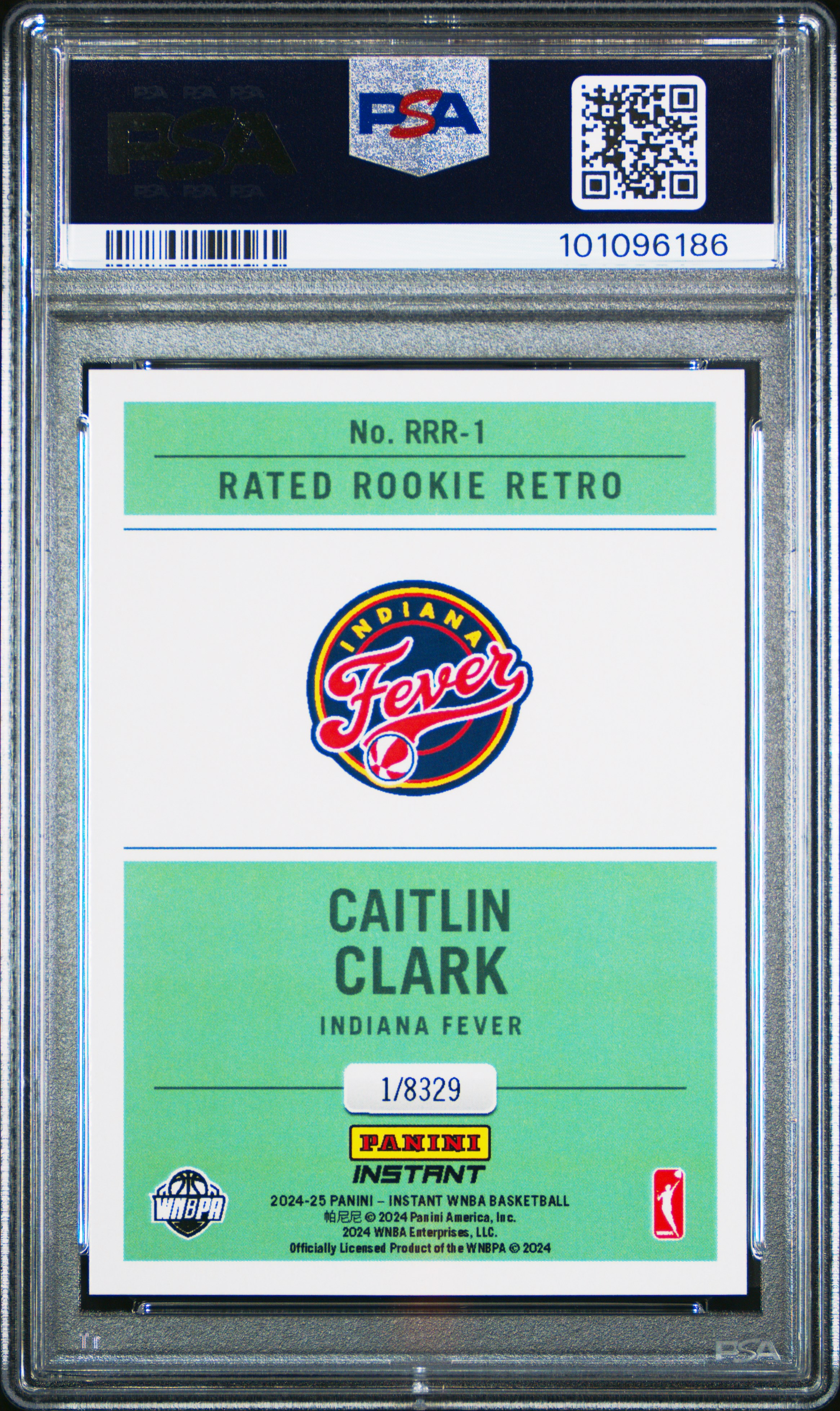 Caitlin Clark 2024 Panini Instant WNBA Rated Rookie Retro #RRR1 RC (PSA 9) at PristineAuction.com Caitlin Clark 2024 Panini Instant WNBA Rated Rookie Retro #RRR1 RC (PSA 9) at PristineAuction.com