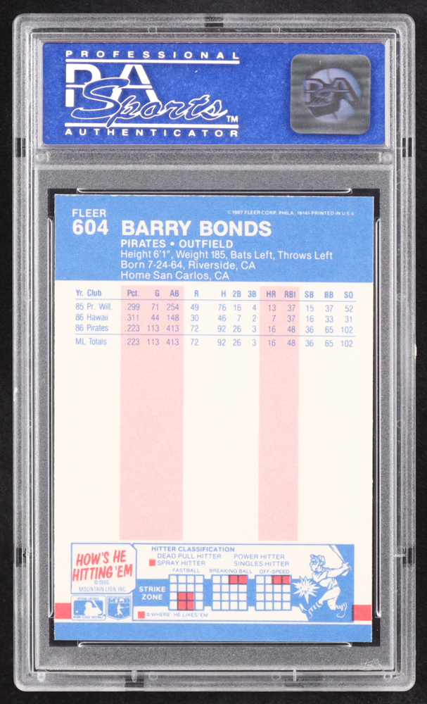 Barry Bonds 1987 Fleer #604 RC (PSA 9) at PristineAuction.com Barry Bonds 1987 Fleer #604 RC (PSA 9) at PristineAuction.com