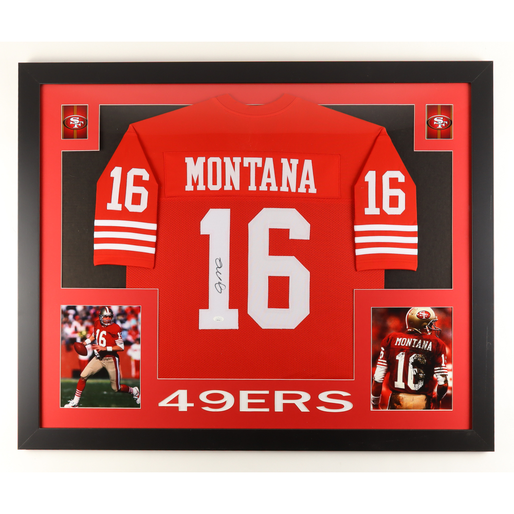 Joe Montana Signed Custom Framed Jersey Display (JSA) at PristineAuction.com