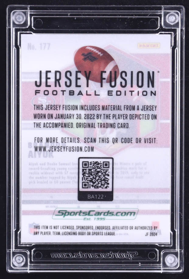 Brandon Aiyuk 2024 Jersey Fusion Game Used Swatch #BA122 at PristineAuction.com Brandon Aiyuk 2024 Jersey Fusion Game Used Swatch #BA122 at PristineAuction.com