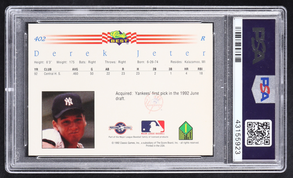 Derek Jeter 1992 Classic/Best #402 RC (PSA 8) at PristineAuction.com Derek Jeter 1992 Classic/Best #402 RC (PSA 8) at PristineAuction.com