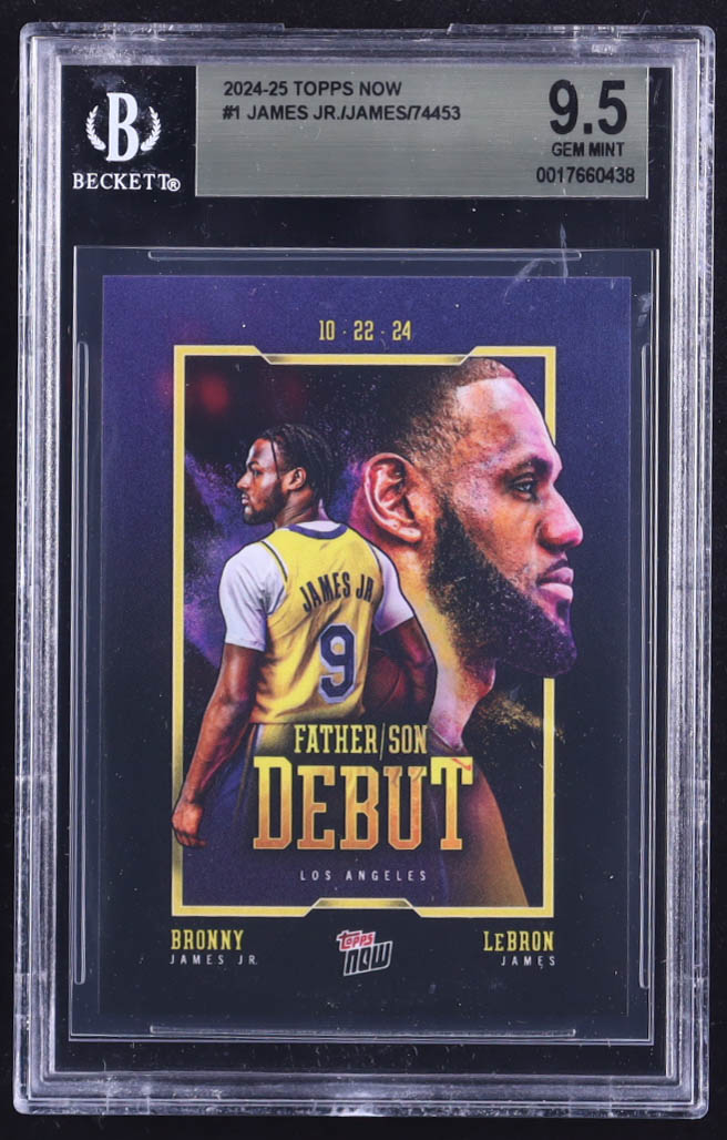 LeBron James / Bronny James Jr. RC 2024-25 Topps Now #1 (BGS 9.5) at PristineAuction.com LeBron James / Bronny James Jr. RC 2024-25 Topps Now #1 (BGS 9.5) at PristineAuction.com