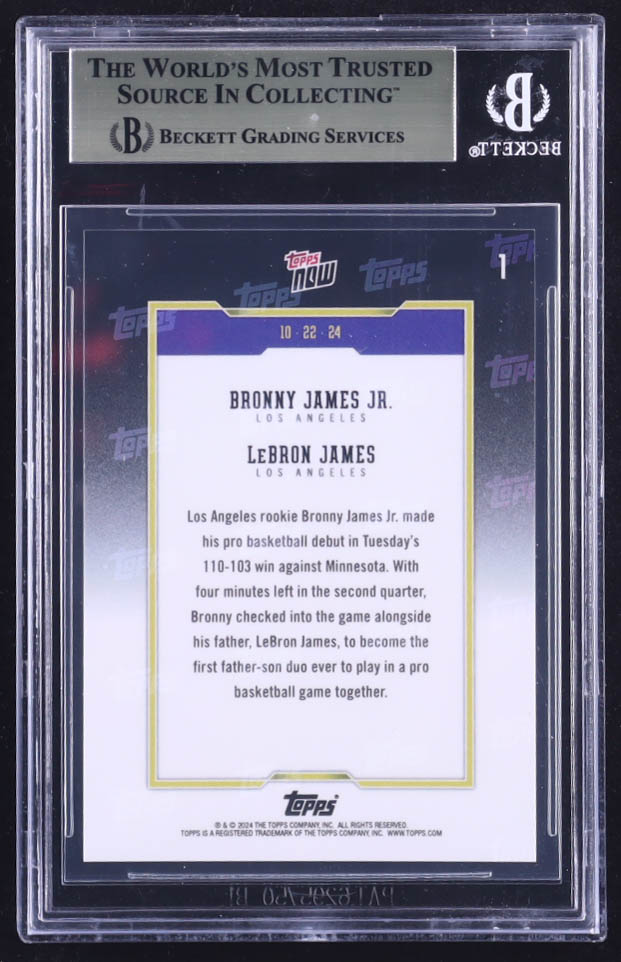 LeBron James / Bronny James Jr. RC 2024-25 Topps Now #1 (BGS 9.5) at PristineAuction.com LeBron James / Bronny James Jr. RC 2024-25 Topps Now #1 (BGS 9.5) at PristineAuction.com