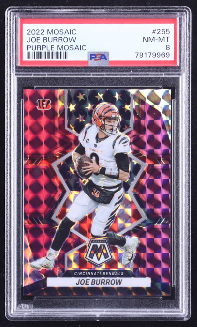 Joe Burrow 2022 Panini Mosaic Mosaic Purple #255 NP #1/49 (PSA 8) at PristineAuction.com Joe Burrow 2022 Panini Mosaic Mosaic Purple #255 NP #1/49 (PSA 8) at PristineAuction.com