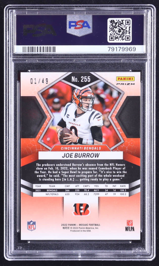 Joe Burrow 2022 Panini Mosaic Mosaic Purple #255 NP #1/49 (PSA 8) at PristineAuction.com Joe Burrow 2022 Panini Mosaic Mosaic Purple #255 NP #1/49 (PSA 8) at PristineAuction.com