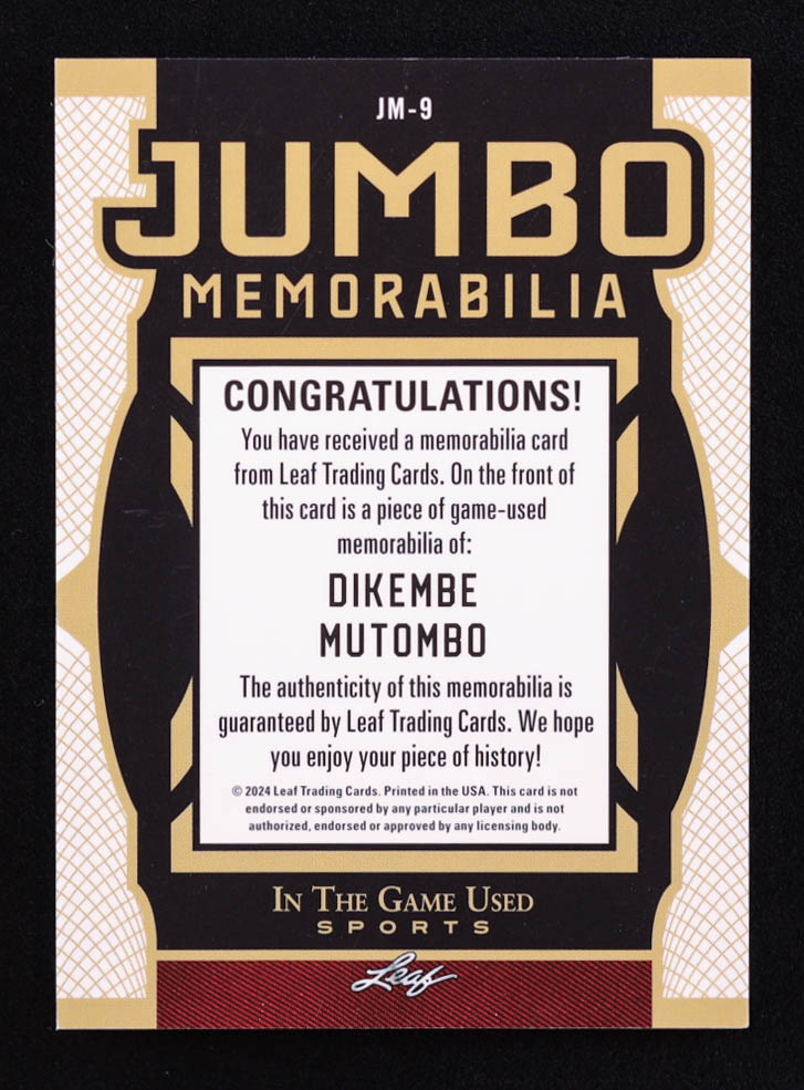 Dikembe Mutombo 2024 ITG Used Sports Game-Used Jumbo Memorabilia Spectrum Purple #JM9 #2/6 at PristineAuction.com Dikembe Mutombo 2024 ITG Used Sports Game-Used Jumbo Memorabilia Spectrum Purple #JM9 #2/6 at PristineAuction.com