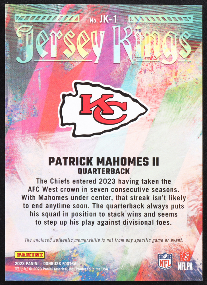 Patrick Mahomes II 2023 Donruss Jersey Kings #1 #289/399 at PristineAuction.com Patrick Mahomes II 2023 Donruss Jersey Kings #1 #289/399 at PristineAuction.com