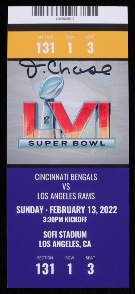 Ja'Marr Chase Signed Super Bowl LVI Commemorative Ticket (PIA) at PristineAuction.com Ja'Marr Chase Signed Super Bowl LVI Commemorative Ticket (PIA) at PristineAuction.com
