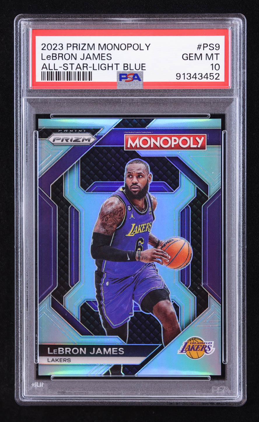 LeBron James 2023-24 Panini Prizm Monopoly All-Star Light Blue #PS9 #137/199 (PSA 10) at PristineAuction.com LeBron James 2023-24 Panini Prizm Monopoly All-Star Light Blue #PS9 #137/199 (PSA 10) at PristineAuction.com