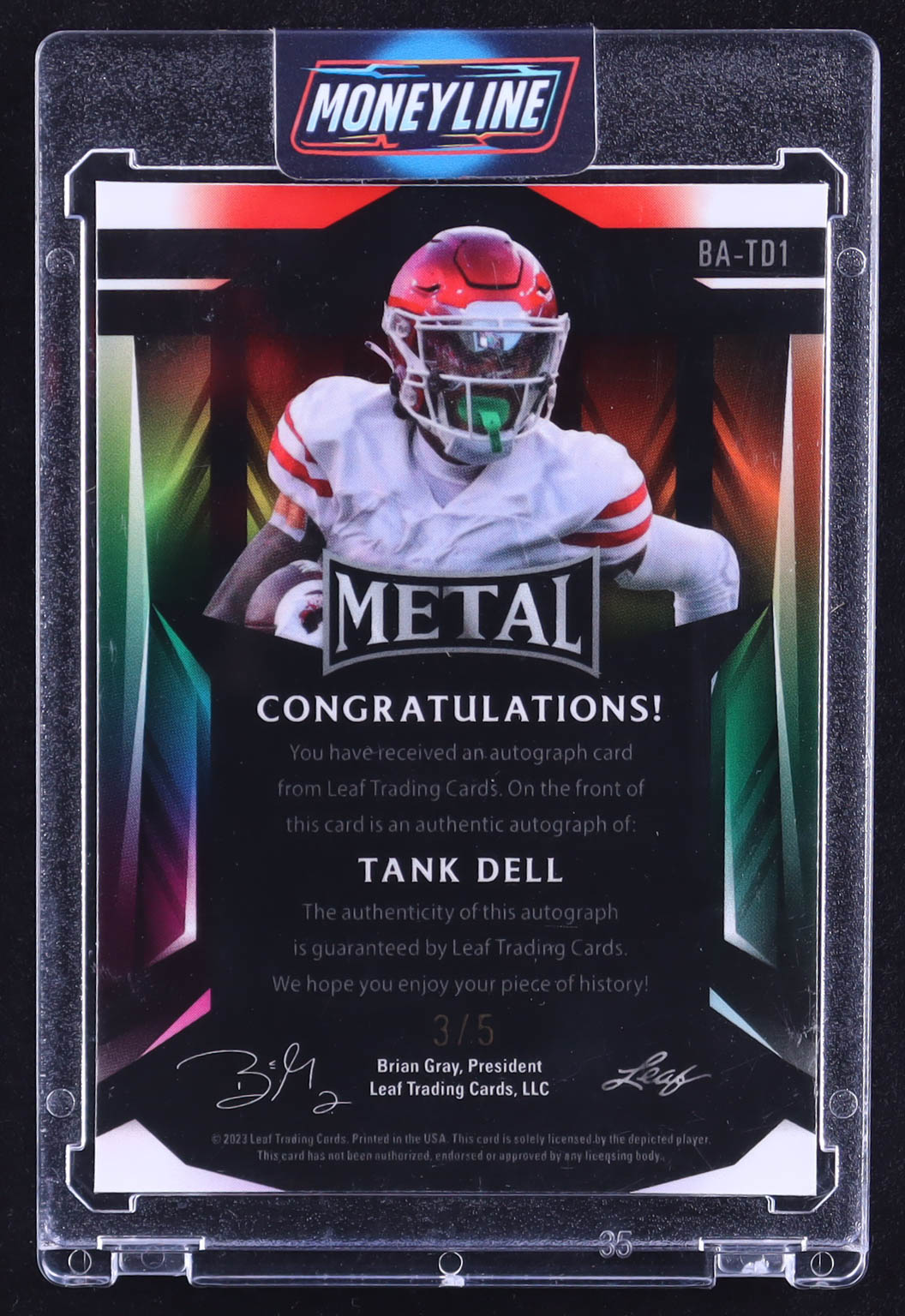Tank Dell 2023 Leaf Metal Autographs Wave Pigskin #BATD1 RC #3/5 at PristineAuction.com Tank Dell 2023 Leaf Metal Autographs Wave Pigskin #BATD1 RC #3/5 at PristineAuction.com