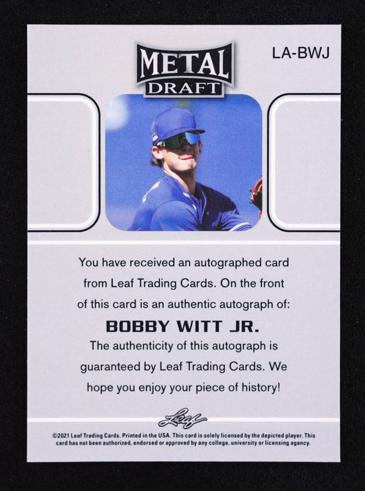 Bobby Witt Jr. 2021 Leaf Metal Draft '90 Leaf Mojo #LABWJ RC at PristineAuction.com Bobby Witt Jr. 2021 Leaf Metal Draft '90 Leaf Mojo #LABWJ RC at PristineAuction.com