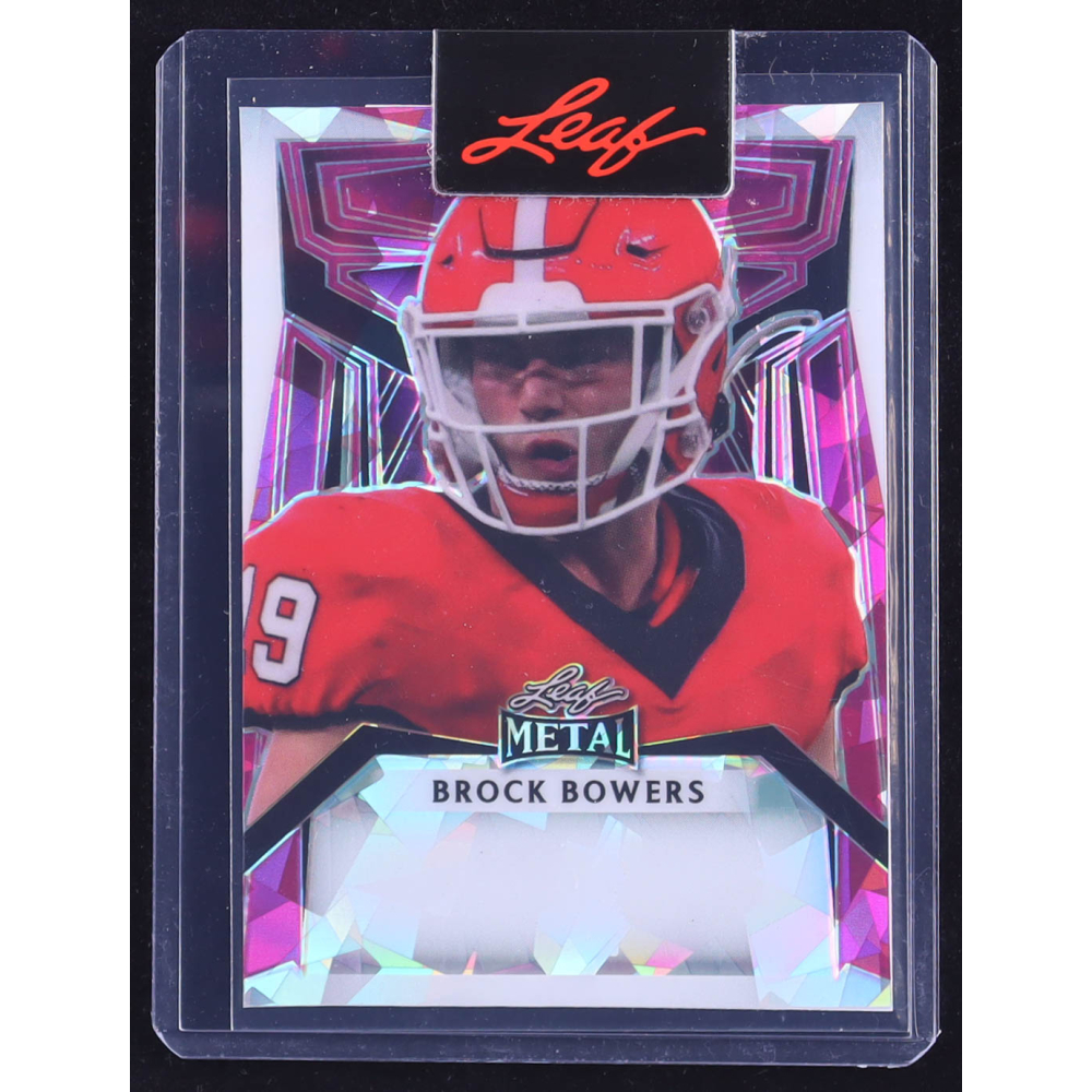 Brock Bowers 2024 Leaf Metal Pre-Production Proof Crystal Pink RC #1/1 at PristineAuction.com