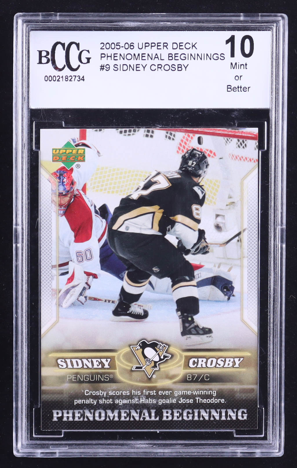 Sidney Crosby 2005-06 Upper Deck Phenomenal Beginnings #9 RC (BCCG 10) at PristineAuction.com Sidney Crosby 2005-06 Upper Deck Phenomenal Beginnings #9 RC (BCCG 10) at PristineAuction.com