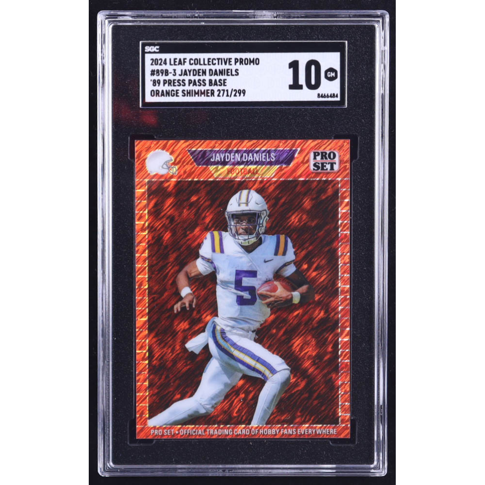 Jayden Daniels 2024 Leaf '89 Pro Set Base Collective Promo Orange Shimmer #89B3 RC #271/299 (SGC 10) at PristineAuction.com