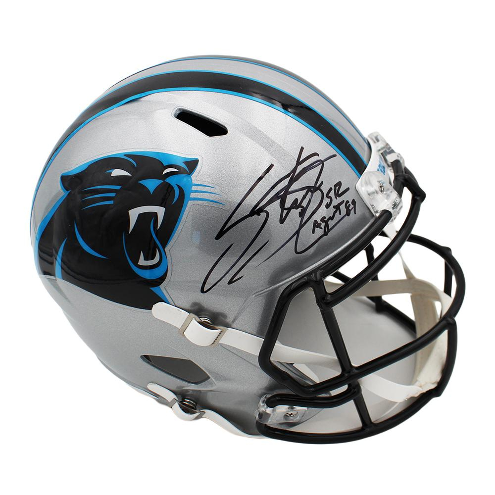Steve Smith Sr. Signed Panthers Full-Size Speed Helmet Inscribed 