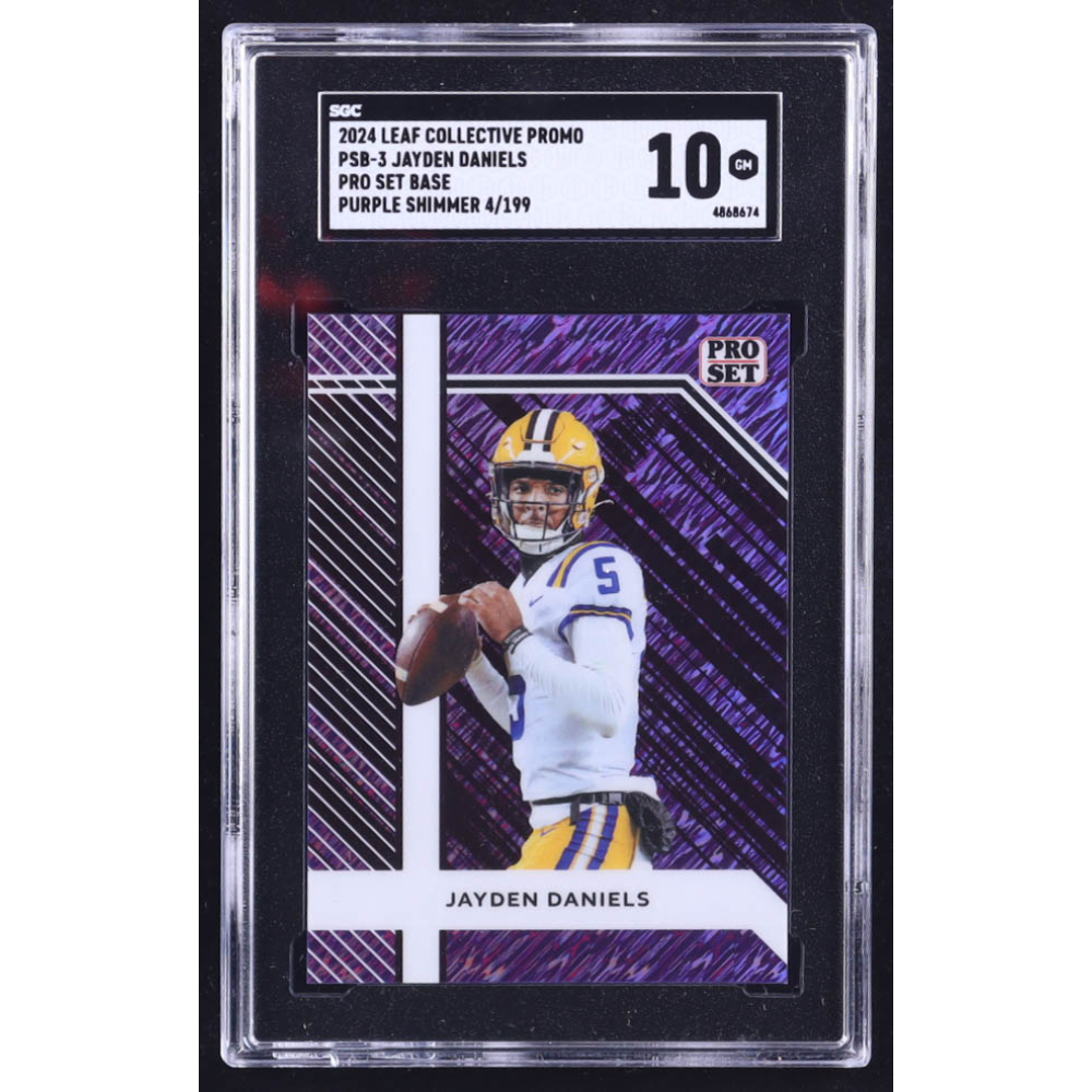 Jayden Daniels 2024 Leaf Pro Set Base Collective Promo Purple Shimmer #PSB3 RC #4/199 (SGC 10) at PristineAuction.com