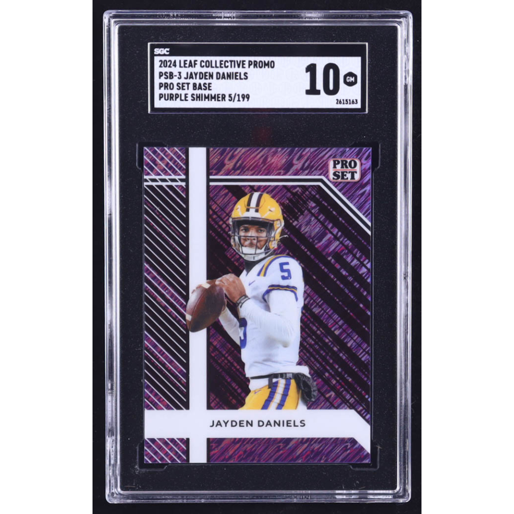 Jayden Daniels 2024 Leaf Pro Set Base Collective Promo Purple Shimmer #PSB3 RC #5/199 (SGC 10) at PristineAuction.com