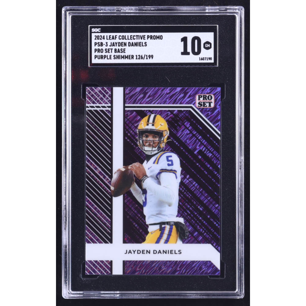 Jayden Daniels 2024 Leaf Pro Set Base Collective Promo Purple Shimmer #PSB3 RC #126/199 (SGC 10) at PristineAuction.com