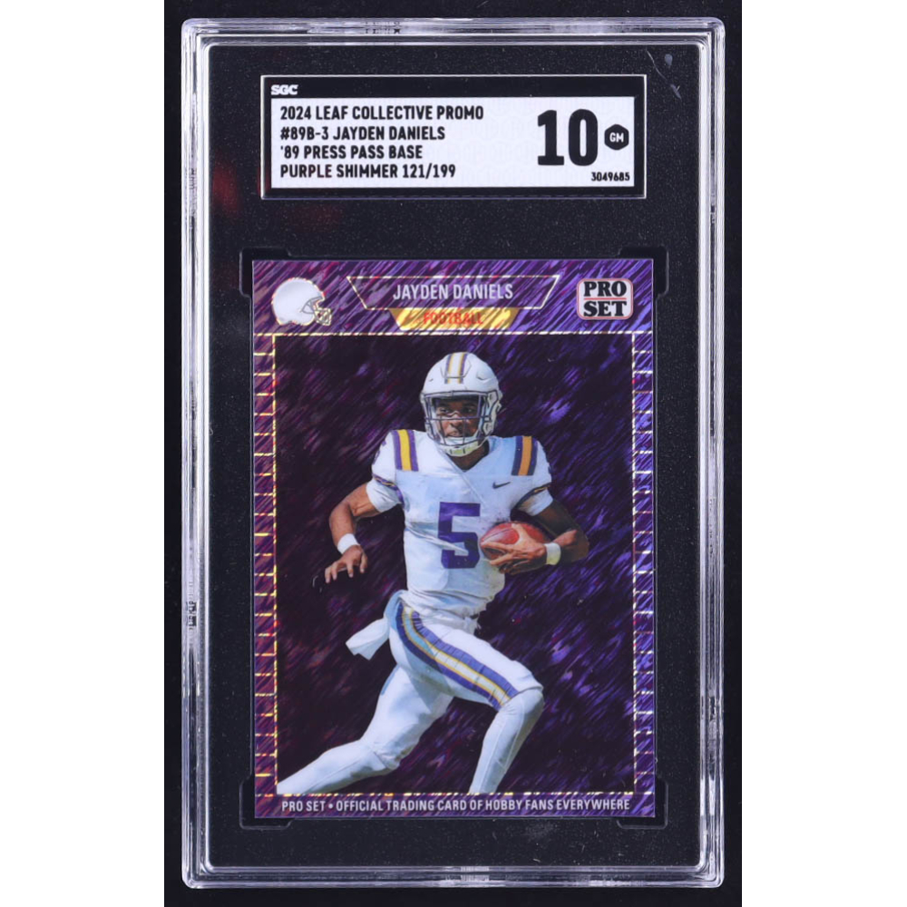 Jayden Daniels 2024 Leaf '89 Pro Set Base Collective Promo Purple Shimmer #89B3 RC #121/199 (SGC 10) at PristineAuction.com