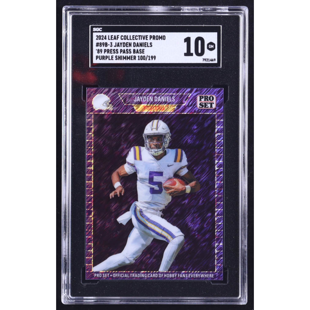 Jayden Daniels 2024 Leaf '89 Pro Set Base Collective Promo Purple Shimmer #89B3 RC #100/199 (SGC 10) at PristineAuction.com