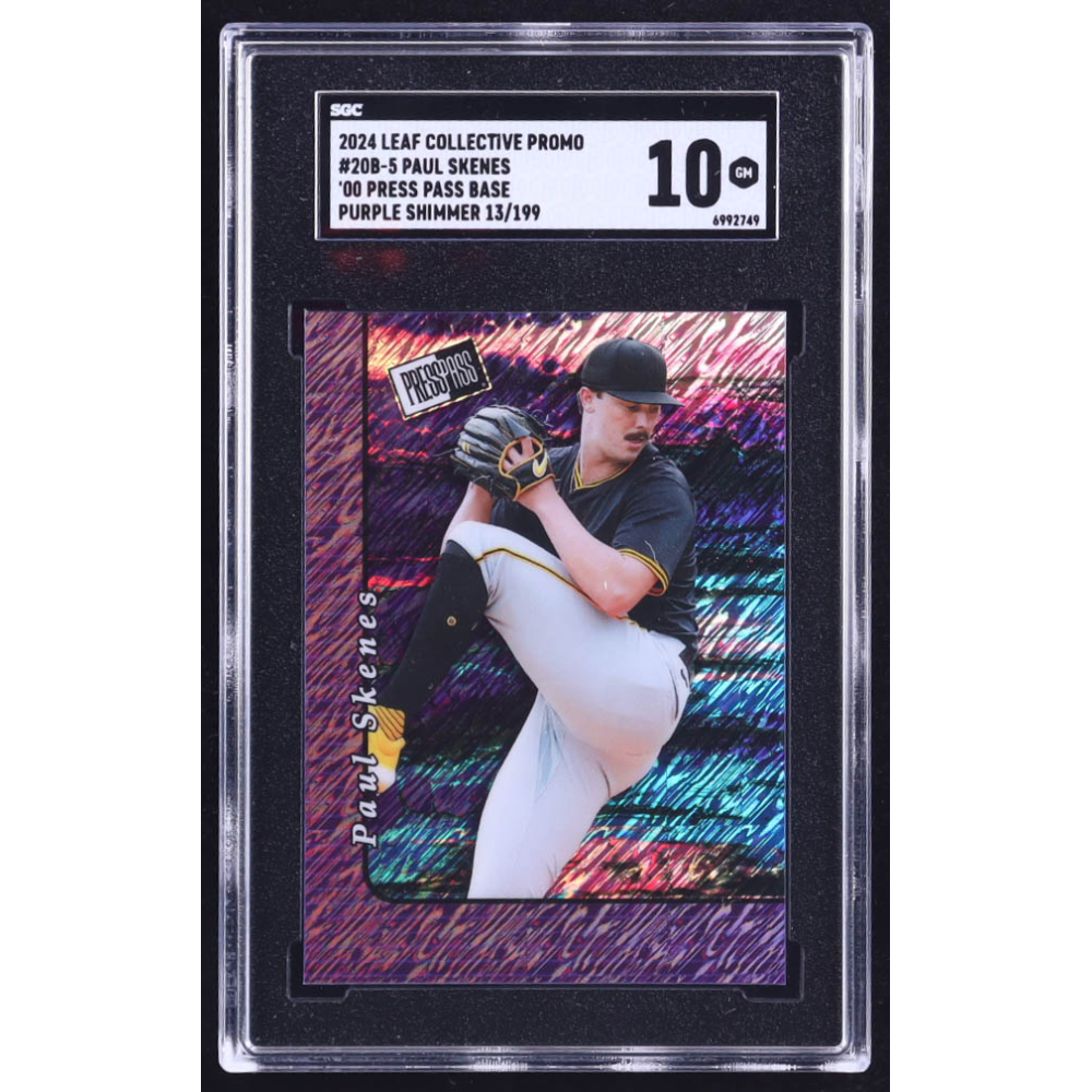 Paul Skenes 2024 Leaf '00 Press Pass Base Collective Promo Purple Shimmer #20B5 RC #13/199 (SGC 10) at PristineAuction.com