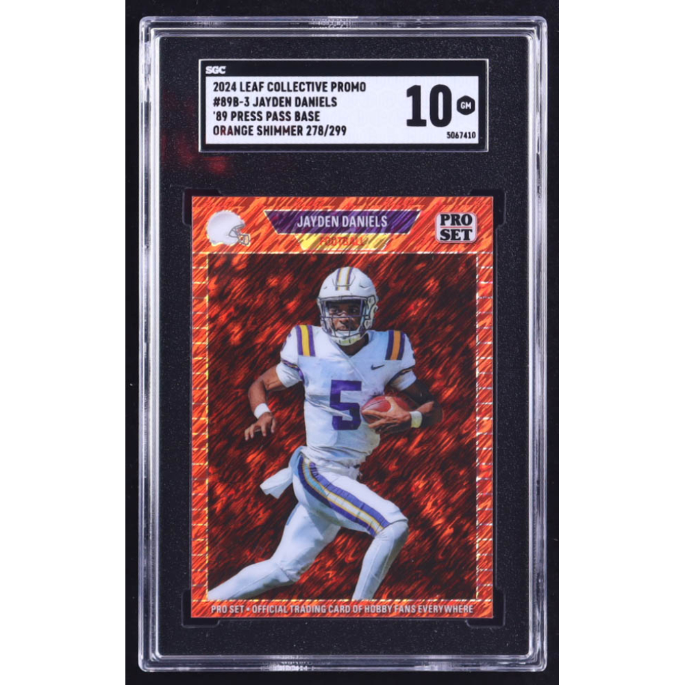 Jayden Daniels 2024 Leaf '89 Pro Set Base Collective Promo Orange Shimmer #89B3 RC #278/299 (SGC 10) at PristineAuction.com