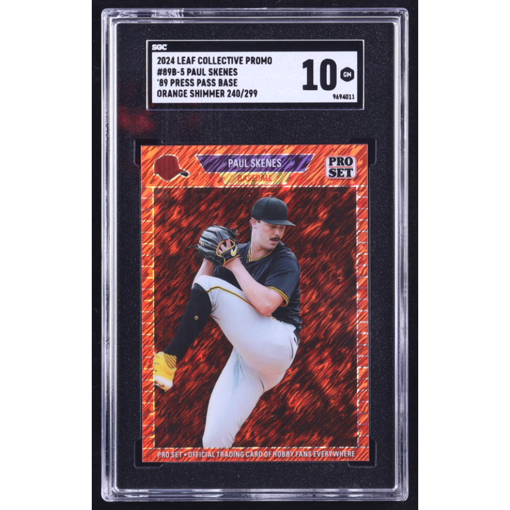 Paul Skenes 2024 Leaf '89 Pro Set Base Collective Promo Orange Shimmer #89B5 RC #240/299 (SGC 10) at PristineAuction.com