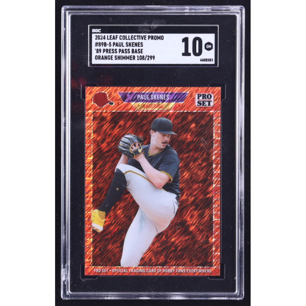 Paul Skenes 2024 Leaf '89 Pro Set Base Collective Promo Orange Shimmer #89B5 RC #108/299 (SGC 10) at PristineAuction.com