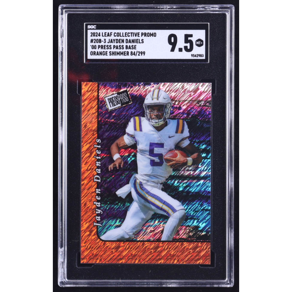 Jayden Daniels 2024 Leaf '00 Press Pass Base Collective Promo Orange Shimmer #20B3 RC #84/299 (SGC 9.5) at PristineAuction.com