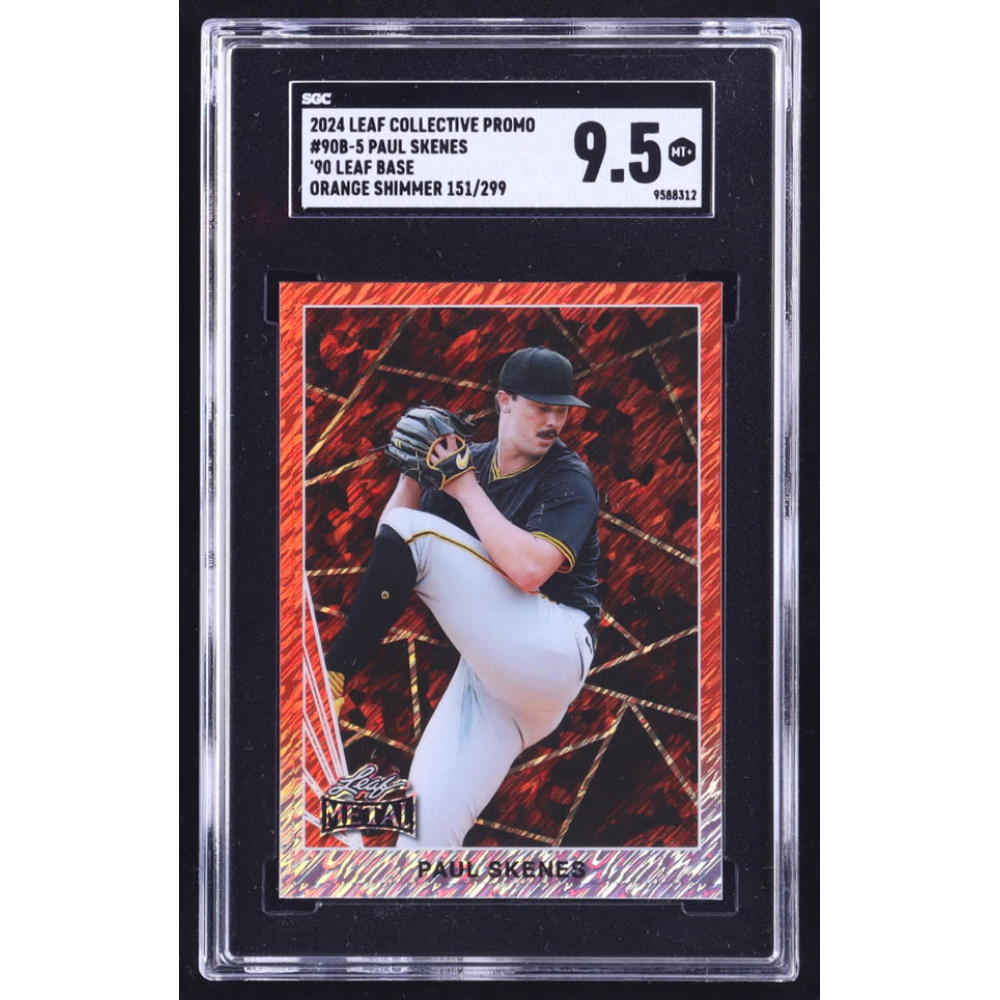 Paul Skenes 2024 Leaf '90 Leaf Base Collective Promo Orange Shimmer #90B5 RC #151/299 (SGC 9.5) at PristineAuction.com