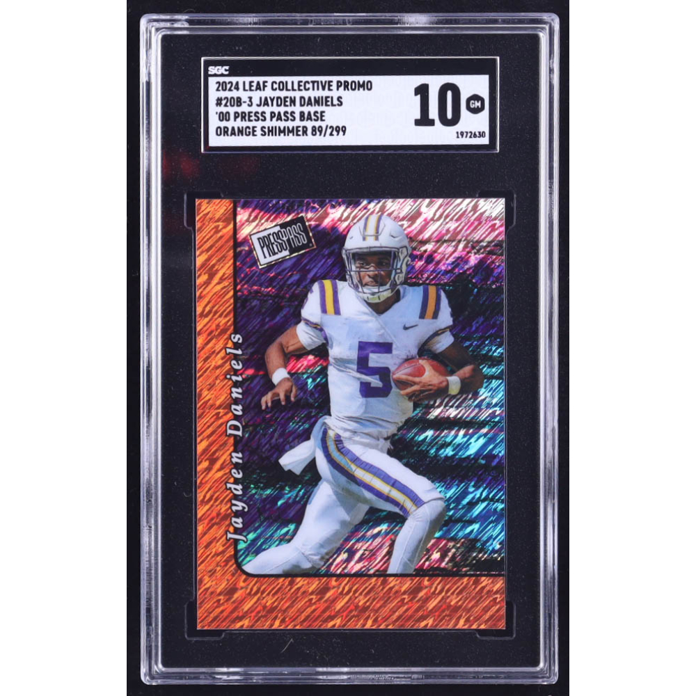 Jayden Daniels 2024 Leaf '00 Press Pass Base Collective Promo Orange Shimmer #20B3 RC #89/299 (SGC 10) at PristineAuction.com