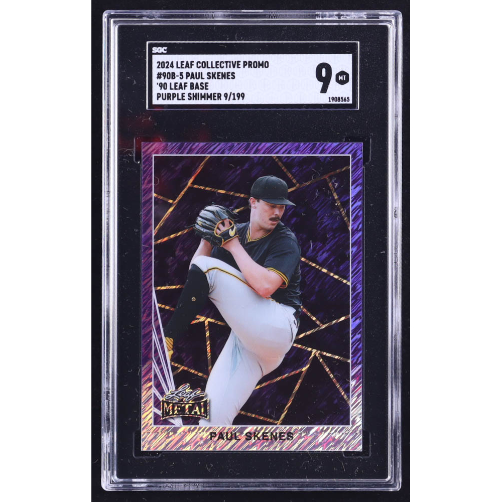 Paul Skenes 2024 Leaf '90 Leaf Base Collective Promo Purple Shimmer #90B5 RC #9/199 (SGC 9) at PristineAuction.com