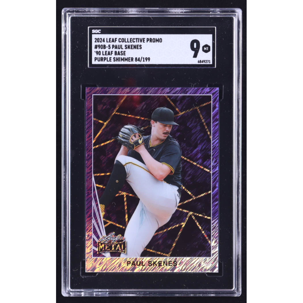 Paul Skenes 2024 Leaf '90 Leaf Base Collective Promo Purple Shimmer #90B5 RC #84/199 (SGC 9) at PristineAuction.com