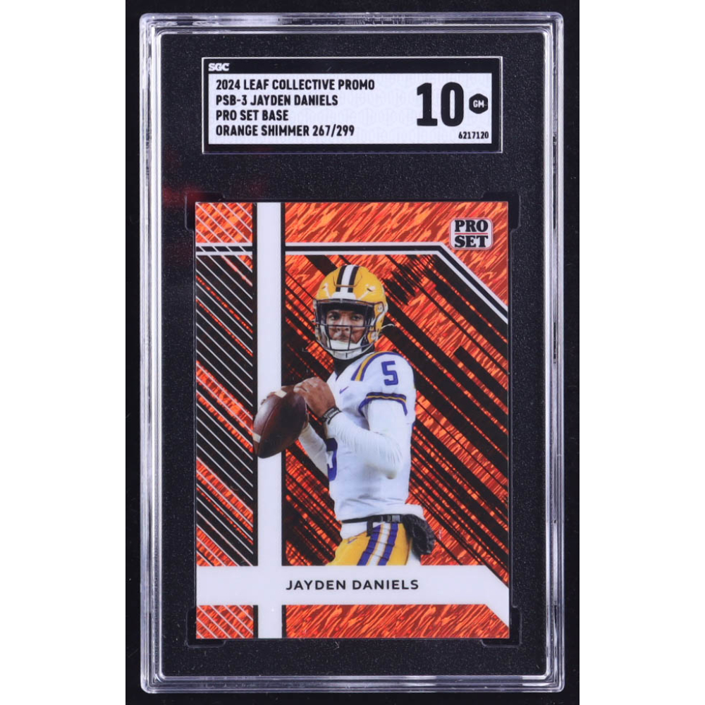 Jayden Daniels 2024 Leaf Pro Set Base Collective Promo Orange Shimmer #PSB3 RC #267/299 (SGC 10) at PristineAuction.com