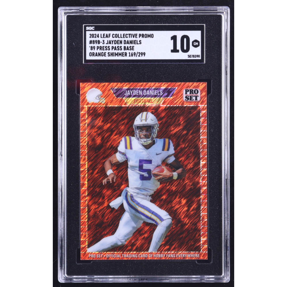 Jayden Daniels 2024 Leaf '89 Pro Set Base Collective Promo Orange Shimmer #89B3 RC #169/299 (SGC 10) at PristineAuction.com
