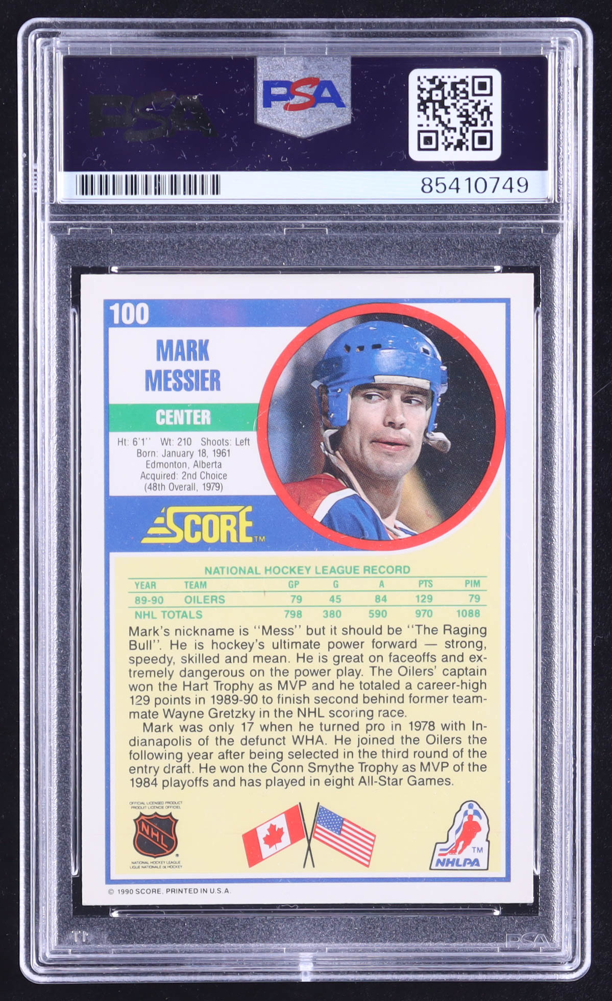 Mark Messier Signed 1990-91 Score #100 (PSA | Autograph Grade 10) at PristineAuction.com Mark Messier Signed 1990-91 Score #100 (PSA | Autograph Grade 10) at PristineAuction.com