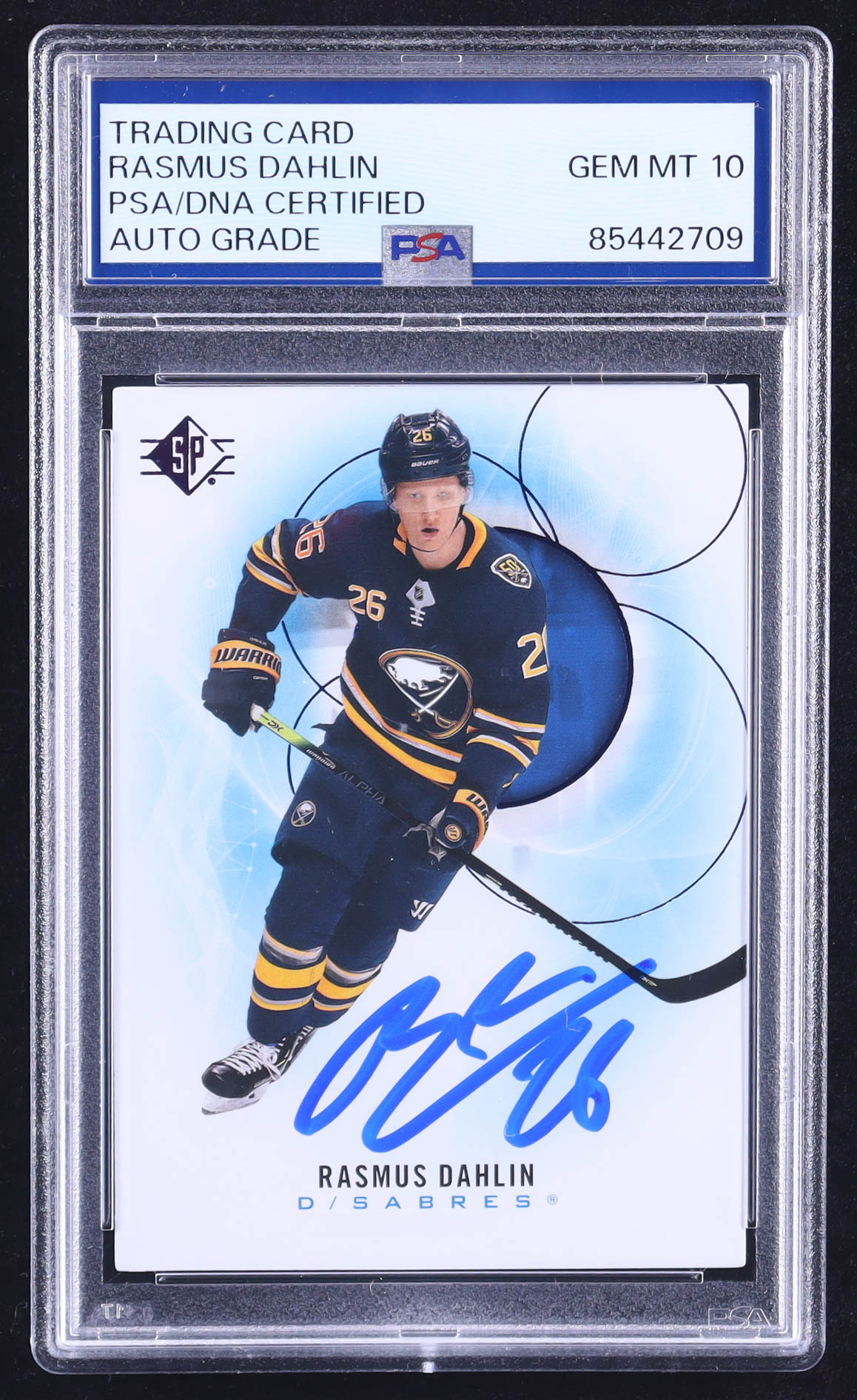 Rasmus Dahlin Signed 2020-21 SP Blue #84 (PSA | Autograph Grade 10) at PristineAuction.com Rasmus Dahlin Signed 2020-21 SP Blue #84 (PSA | Autograph Grade 10) at PristineAuction.com