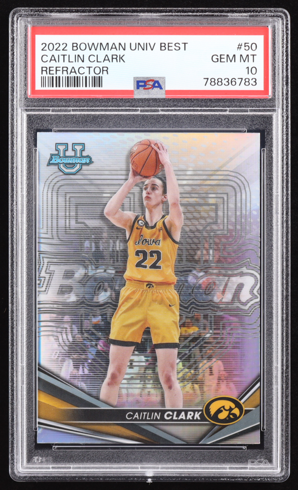 Caitlin Clark 2022-23 Bowman's Best University Refractors #50 RC (PSA 10) at PristineAuction.com Caitlin Clark 2022-23 Bowman's Best University Refractors #50 RC (PSA 10) at PristineAuction.com