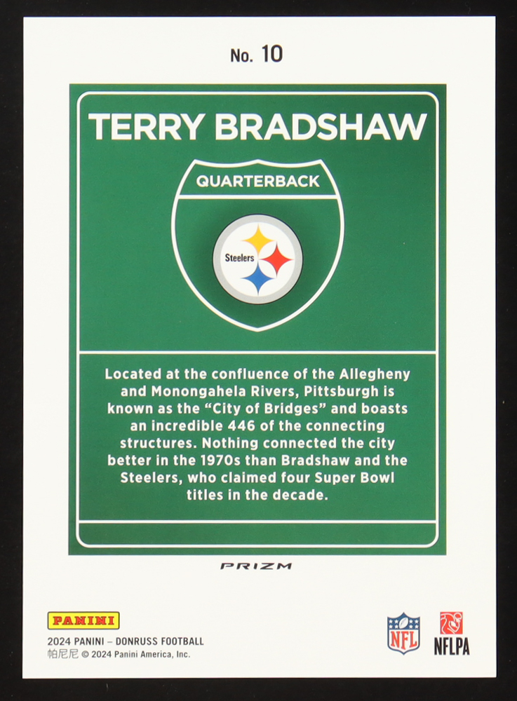 Terry Bradshaw 2024 Panini Donruss Football Oversized Downtown Jumbo #10 at PristineAuction.com Terry Bradshaw 2024 Panini Donruss Football Oversized Downtown Jumbo #10 at PristineAuction.com
