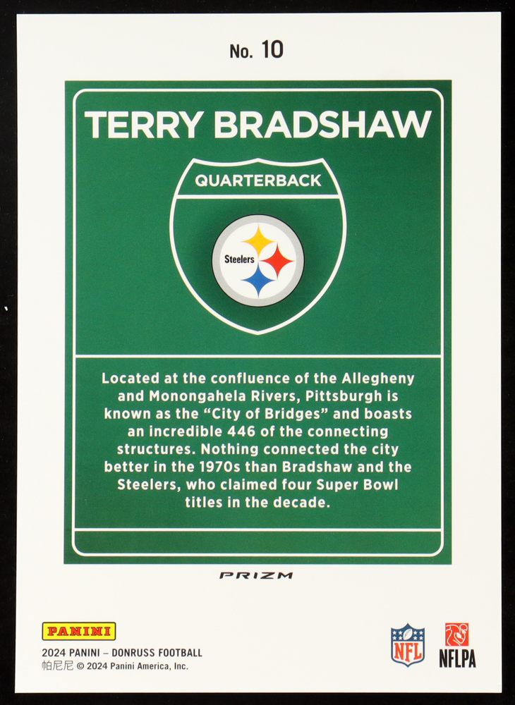 Terry Bradshaw 2024 Panini Donruss Football Oversized Downtown Jumbo #10 at PristineAuction.com Terry Bradshaw 2024 Panini Donruss Football Oversized Downtown Jumbo #10 at PristineAuction.com