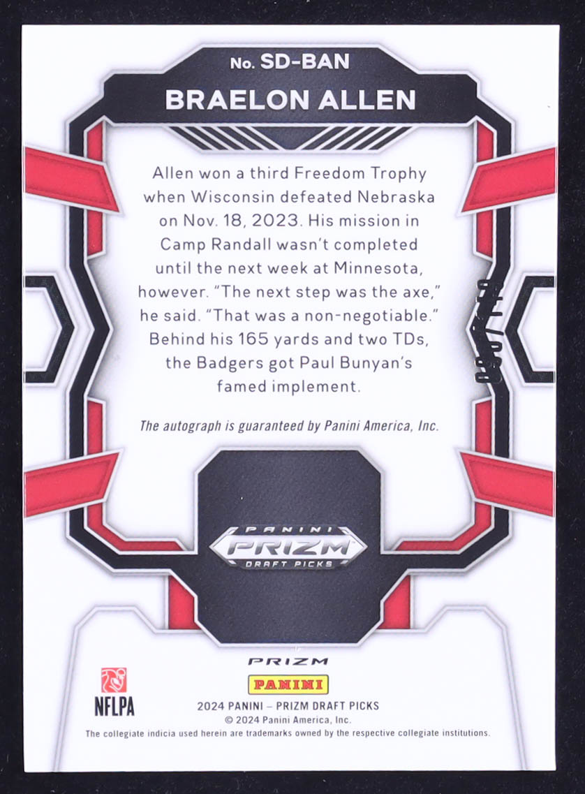 Braelon Allen 2024 Panini Prizm Draft Picks Signing Day Blue #7 RC #90/149 at PristineAuction.com Braelon Allen 2024 Panini Prizm Draft Picks Signing Day Blue #7 RC #90/149 at PristineAuction.com