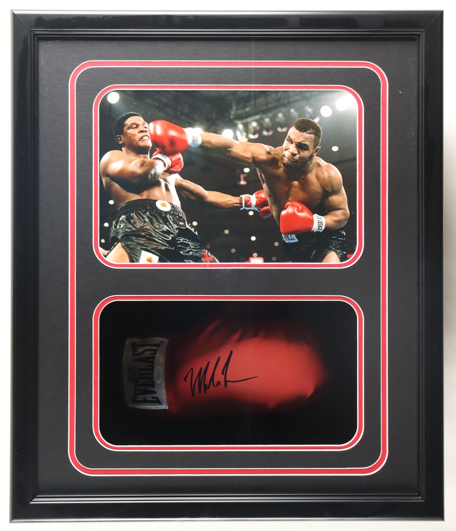 Mike Tyson Signed Custom Framed Shadowbox Everlast Boxing Glove Display (JSA & Tyson) at PristineAuction.com Mike Tyson Signed Custom Framed Shadowbox Everlast Boxing Glove Display (JSA & Tyson) at PristineAuction.com