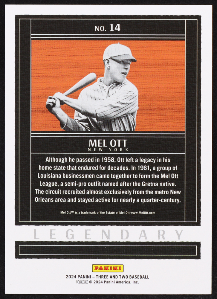 Mel Ott 2024 Panini Three and Two Legendary Three and Two #14 #03/32 at PristineAuction.com Mel Ott 2024 Panini Three and Two Legendary Three and Two #14 #03/32 at PristineAuction.com