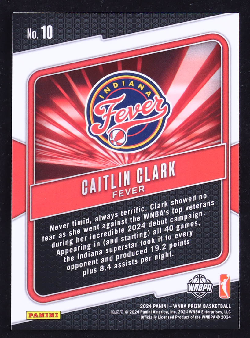 Caitlin Clark 2024 Panini Prizm WNBA Fearless #10 RC at PristineAuction.com Caitlin Clark 2024 Panini Prizm WNBA Fearless #10 RC at PristineAuction.com