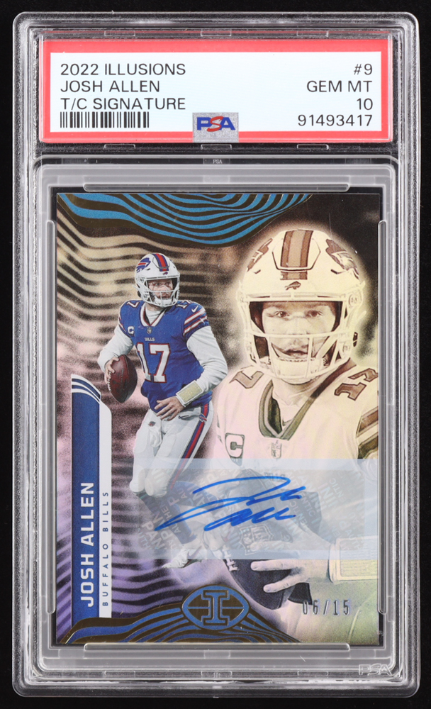 Josh Allen 2022 Panini Illusions Trophy Collection Signatures #9 #06/15 EXCH (PSA 10) at PristineAuction.com Josh Allen 2022 Panini Illusions Trophy Collection Signatures #9 #06/15 EXCH (PSA 10) at PristineAuction.com