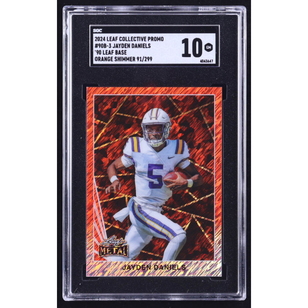 Jayden Daniels 2024 Leaf Collective Promo '90 Leaf Shimmer Orange #90B3 #091/299 RC (SGC 10) at PristineAuction.com