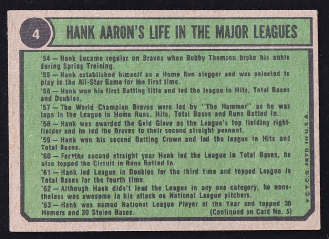 Hank Aaron 1974 Topps #4 / 62-65 at PristineAuction.com Hank Aaron 1974 Topps #4 / 62-65 at PristineAuction.com