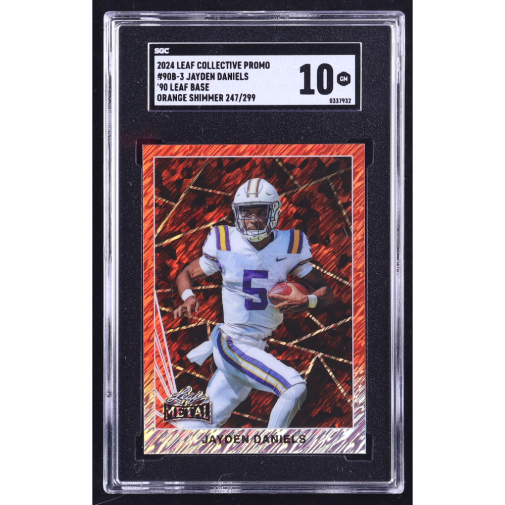 Jayden Daniels 2024 Leaf Collective Promo '90 Leaf Base Shimmer Orange #90B3 #247/199 RC (SGC 10) at PristineAuction.com