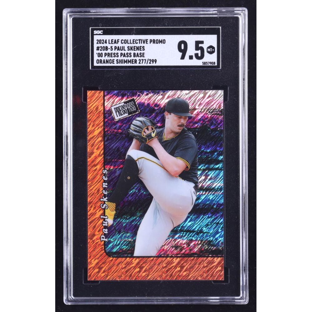 Paul Skenes 2024 Leaf Collective Promo '00 Press Pass Base Shimmer Orange #20B5 #277/299 RC (SGC 9.5) at PristineAuction.com