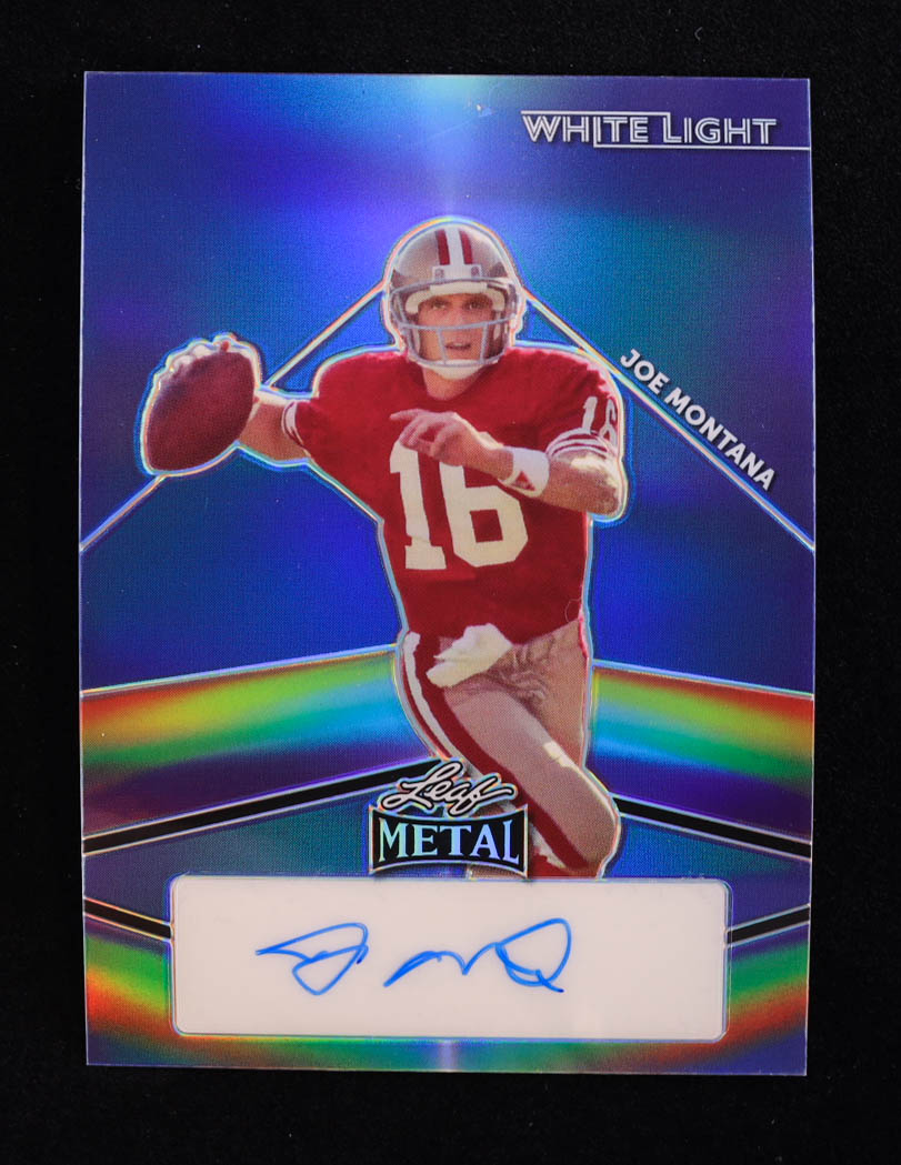 Joe Montana 2024 Leaf Metal Legacy Collection "White Light" #WL-JM5 Autograph Dark Blue Prismatic SP Variation #3/5 at PristineAuction.com Joe Montana 2024 Leaf Metal Legacy Collection "White Light" #WL-JM5 Autograph Dark Blue Prismatic SP Variation #3/5 at PristineAuction.com